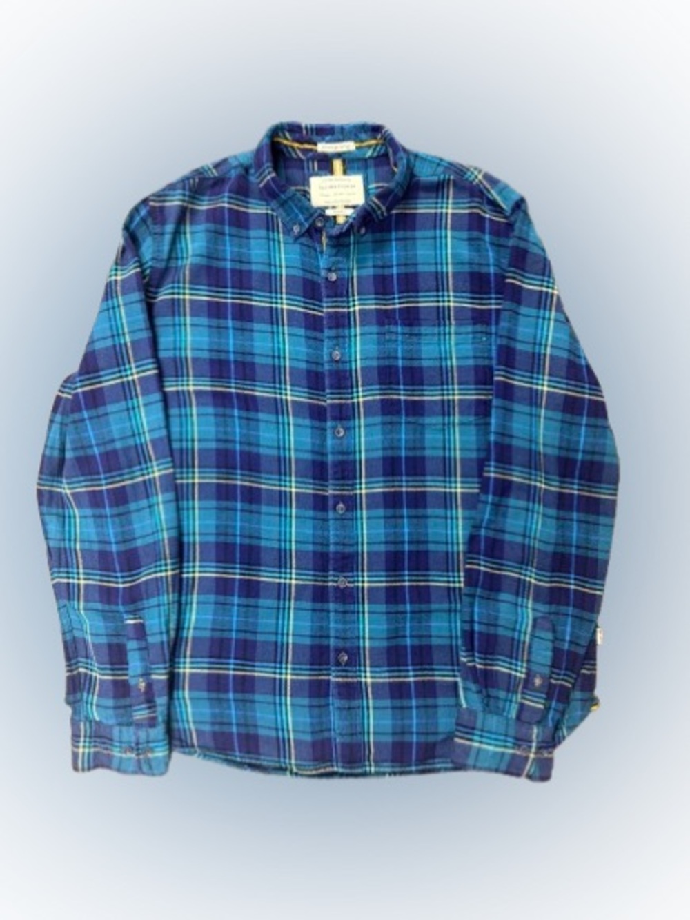 Denim & Flower Men’s 2XL Slim Fit Blue Teal Plaid Flannel Button Down Shirt